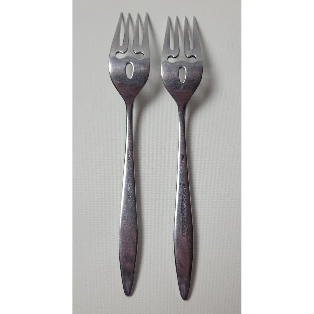 Ekco Eterna Santiago Salad Forks 2pc Vintage Custom Stainless Japan Floral MCM